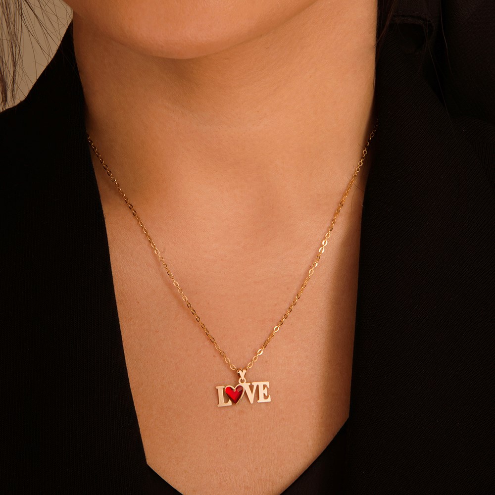 پلاک طلا LOVE یاقوت افقی M608