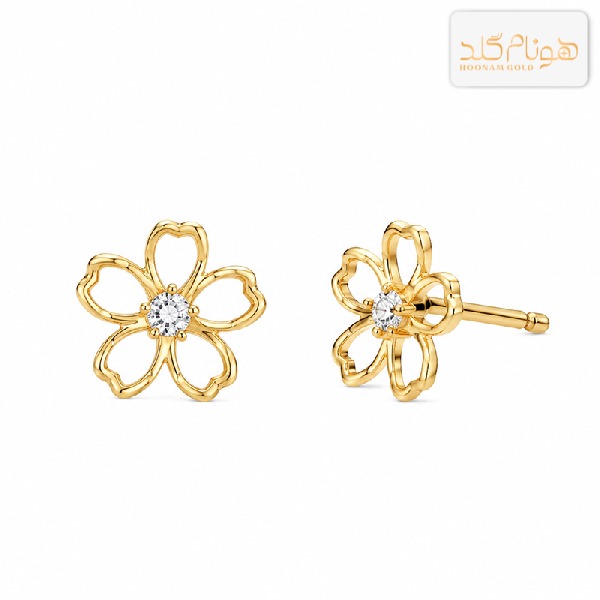 گوشواره طلا میخی گل نگین دار E175