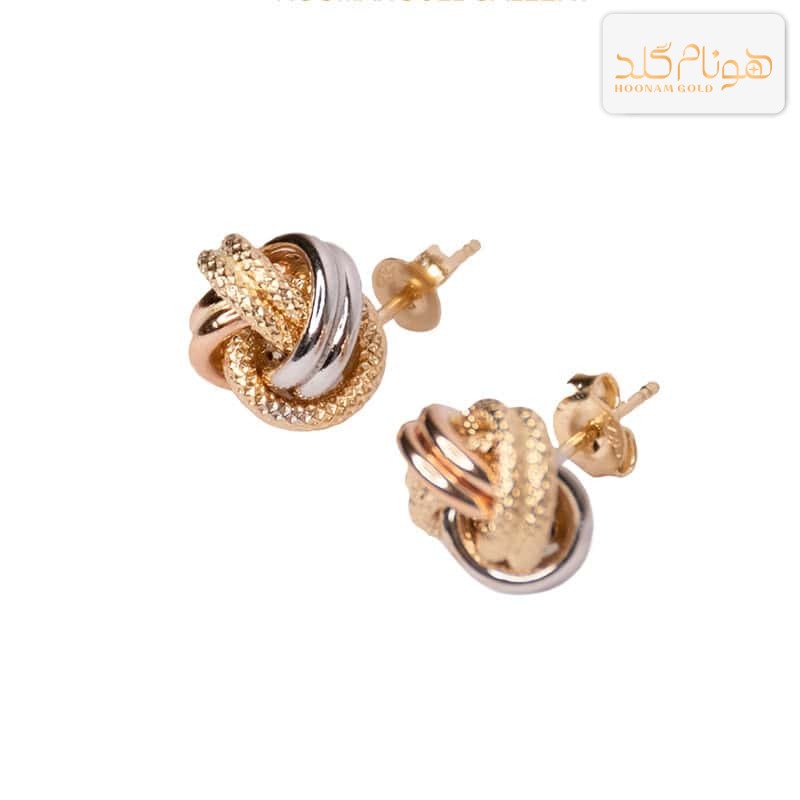 گوشواره طلا میخی گره سه رنگ M E52