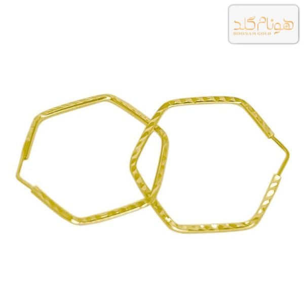 گوشواره طلا حلقه ای تراش 6ضلعی بزرگ E611
