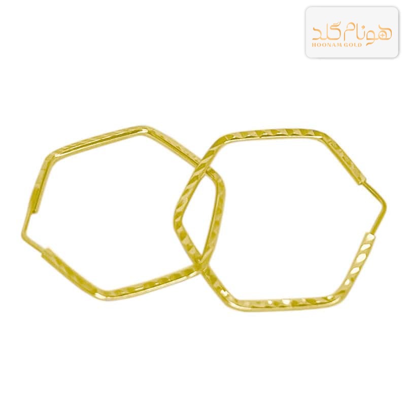 گوشواره طلا حلقه ای تراش 6ضلعی بزرگ E611