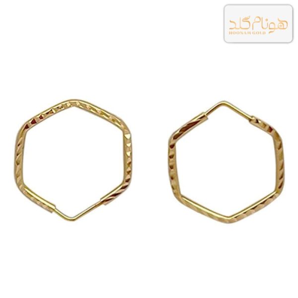 گوشواره طلا حلقه ای تراش 6ضلعی کوچک E618