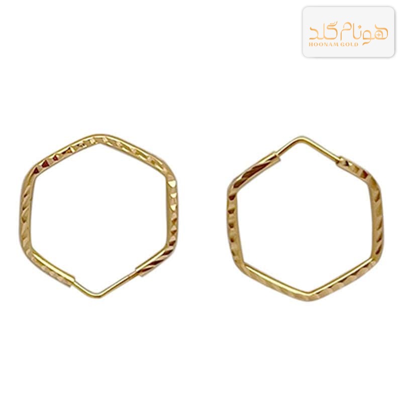 گوشواره طلا حلقه ای تراش 6ضلعی کوچک E618