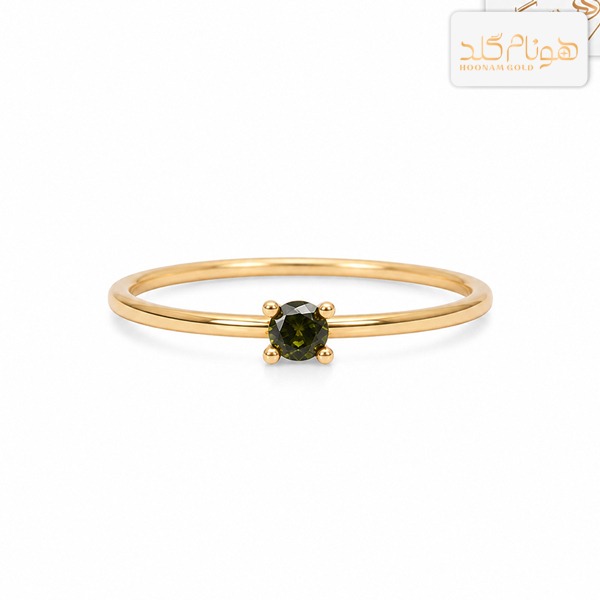 انگشتر طلا مینیمال تک نگین زیتونی R117