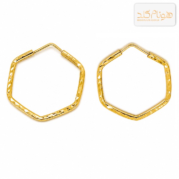 گوشواره طلاحلقه ای تراش 6ضلعی متوسط E612