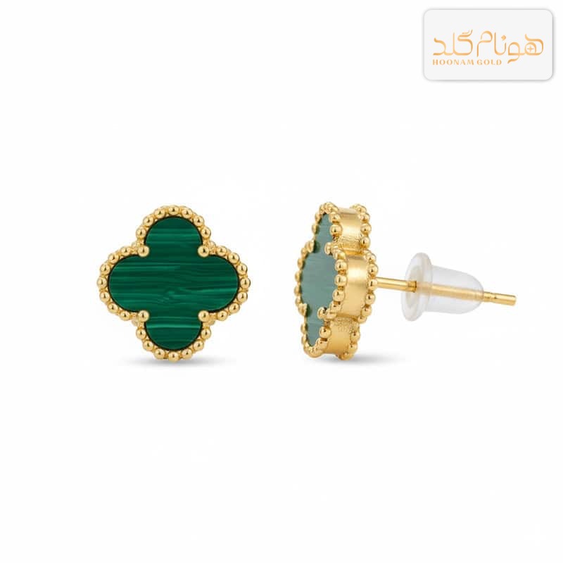 گوشواره طلا میخی ونکلیف سبز E683