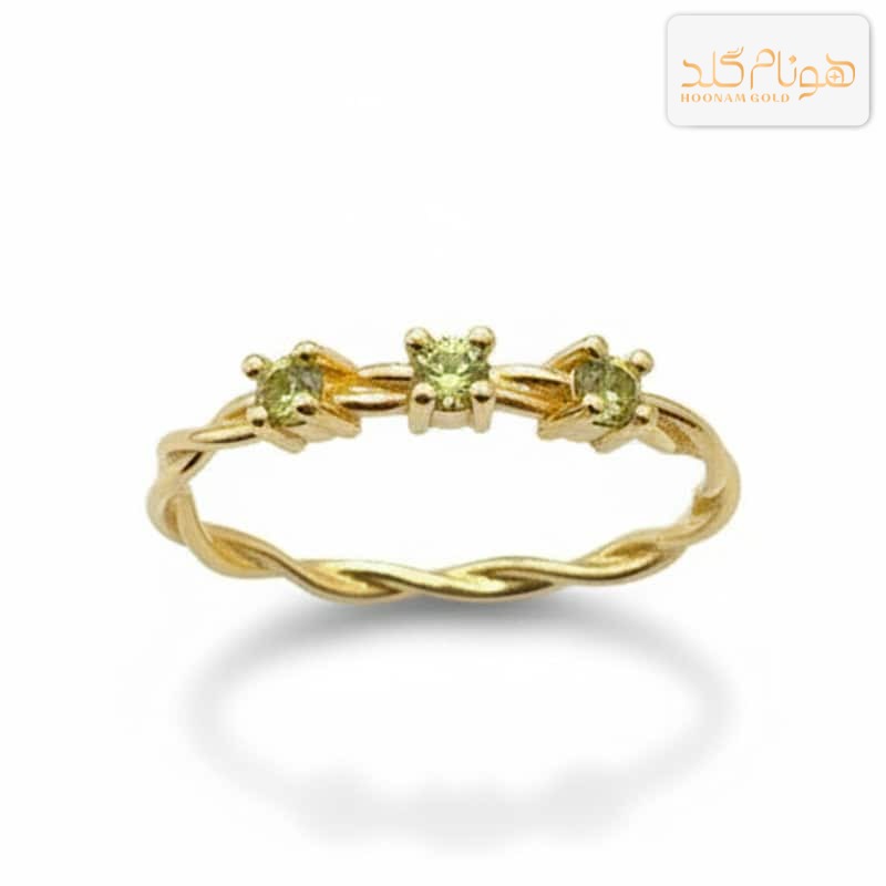 انگشتر طلا مینیمال نگین دار سبز R894